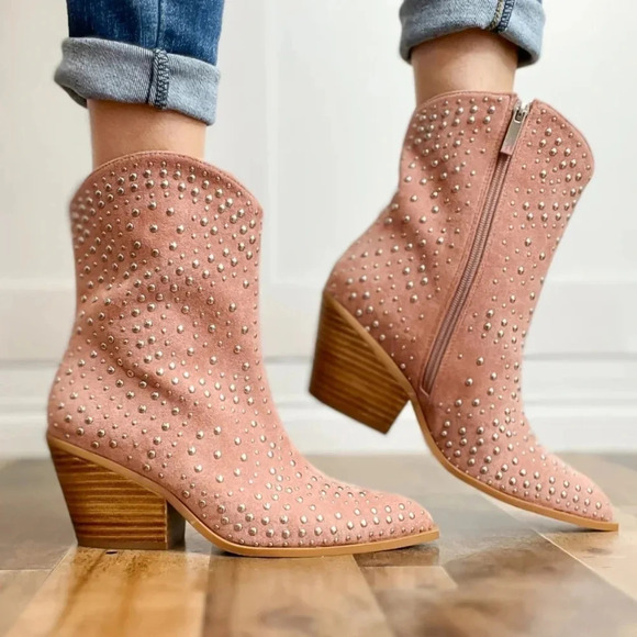 New! Corkys Lowlights Blush Pink Studded Western Cowgirl Boots - Picture 3 of 5